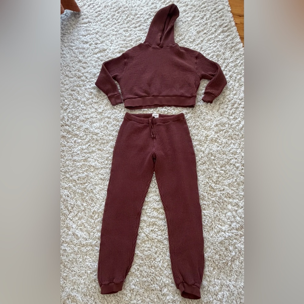 MATE the Label Waffle Knit Hoodie & Jogger Set in Wine